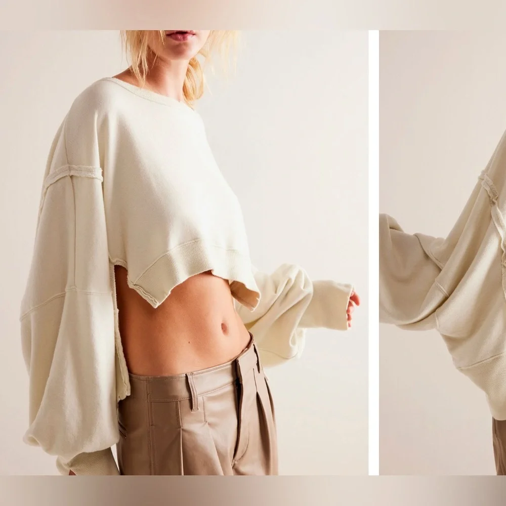 NWT Free People We the Free Camden cropped sweatshirt - Grey Opal - small